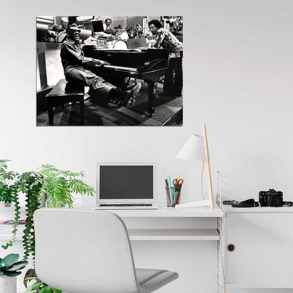 Ray Charles Amazing BW Piano TV Show Retro Music Wall Art Print Poster