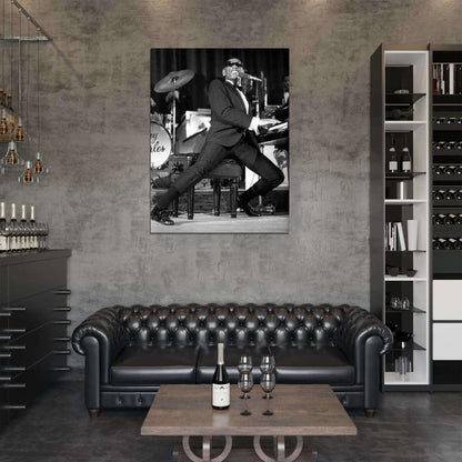 Ray Charles Concert Performance BW Retro Music Singer Wall Art Print Poster