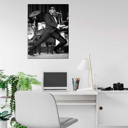 Ray Charles Concert Performance BW Retro Music Singer Wall Art Print Poster