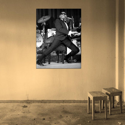 Ray Charles Concert Performance BW Retro Music Singer Wall Art Print Poster