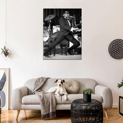 Ray Charles Concert Performance BW Retro Music Singer Wall Art Print Poster