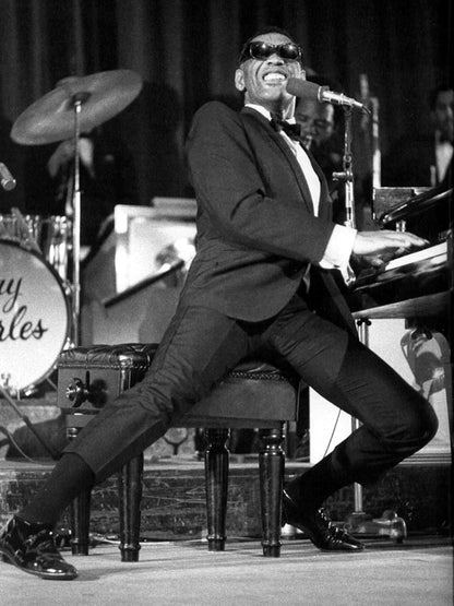 Ray Charles Concert Performance BW Retro Music Singer Wall Art Print Poster
