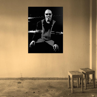 Stevie Wonder BW Piano Retro Music Artist Singer Wall Art Print Poster