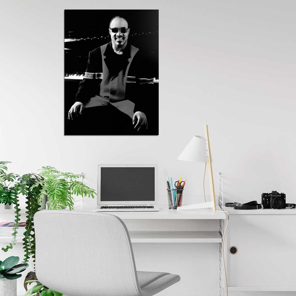 Stevie Wonder BW Piano Retro Music Artist Singer Wall Art Print Poster