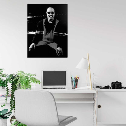 Stevie Wonder BW Piano Retro Music Artist Singer Wall Art Print Poster