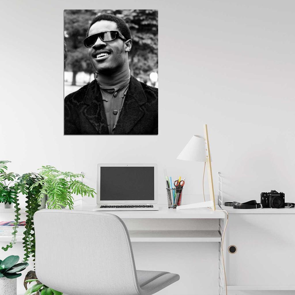 Stevie Wonder Rare BW Portrait Young Retro Music Wall Art Print Poster