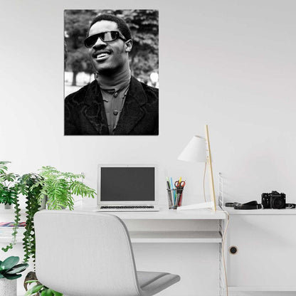 Stevie Wonder Rare BW Portrait Young Retro Music Wall Art Print Poster