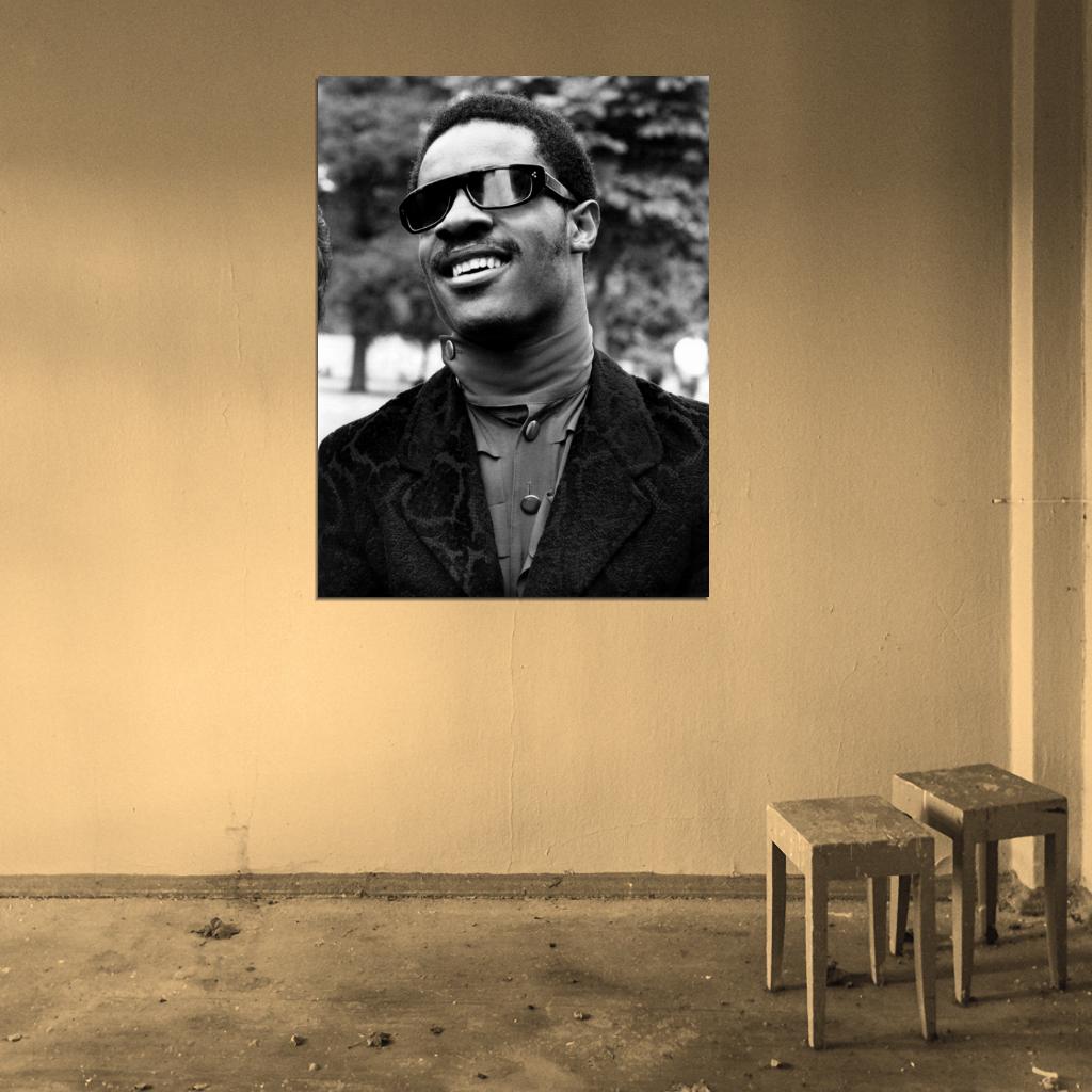 Stevie Wonder Rare BW Portrait Young Retro Music Wall Art Print Poster