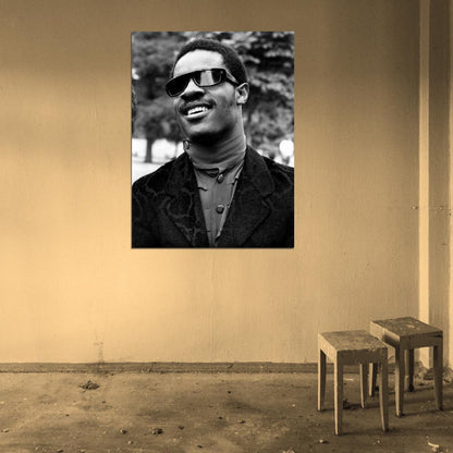 Stevie Wonder Rare BW Portrait Young Retro Music Wall Art Print Poster