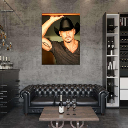 Tim McGraw Portrait Hat Tattoo Handsome Country Music Wall Art Print Poster