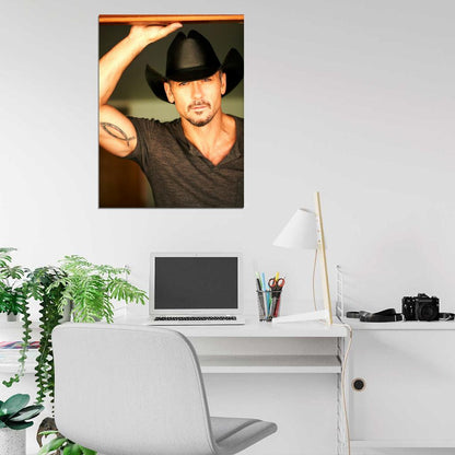 Tim McGraw Portrait Hat Tattoo Handsome Country Music Wall Art Print Poster