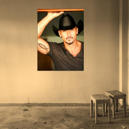 Tim McGraw Portrait Hat Tattoo Handsome Country Music Wall Art Print Poster