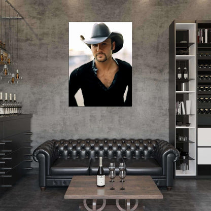 Tim McGraw Portrait Hat Handsome Country Music Singer Wall Art Print Poster