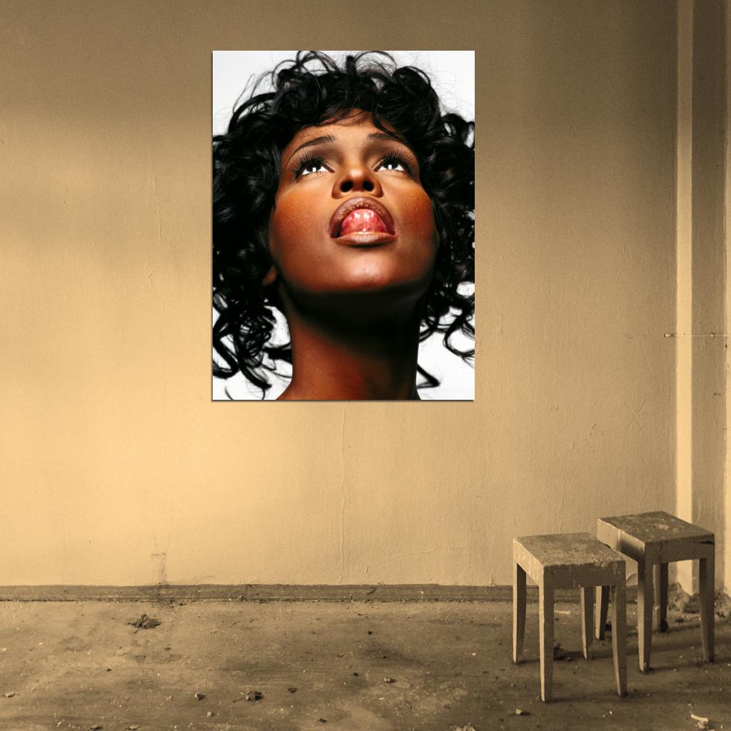 Whitney Houston Portrait Beautiful Retro Music Singer Wall Art Print Poster
