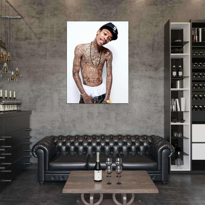 Wiz Khalifa Tattoos Shirtless Rap Hip Hop Music Singer Wall Art Print Poster