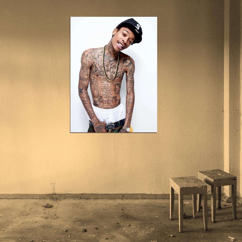 Wiz Khalifa Tattoos Shirtless Rap Hip Hop Music Singer Wall Art Print Poster