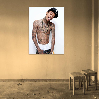 Wiz Khalifa Tattoos Shirtless Rap Hip Hop Music Singer Wall Art Print Poster