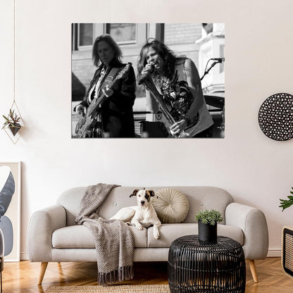 Aerosmith Steven Tyler Tom Hamilton BW Stage Retro Wall Art Print Poster