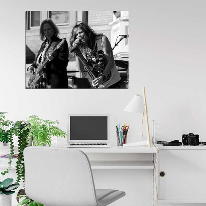 Aerosmith Steven Tyler Tom Hamilton BW Stage Retro Wall Art Print Poster