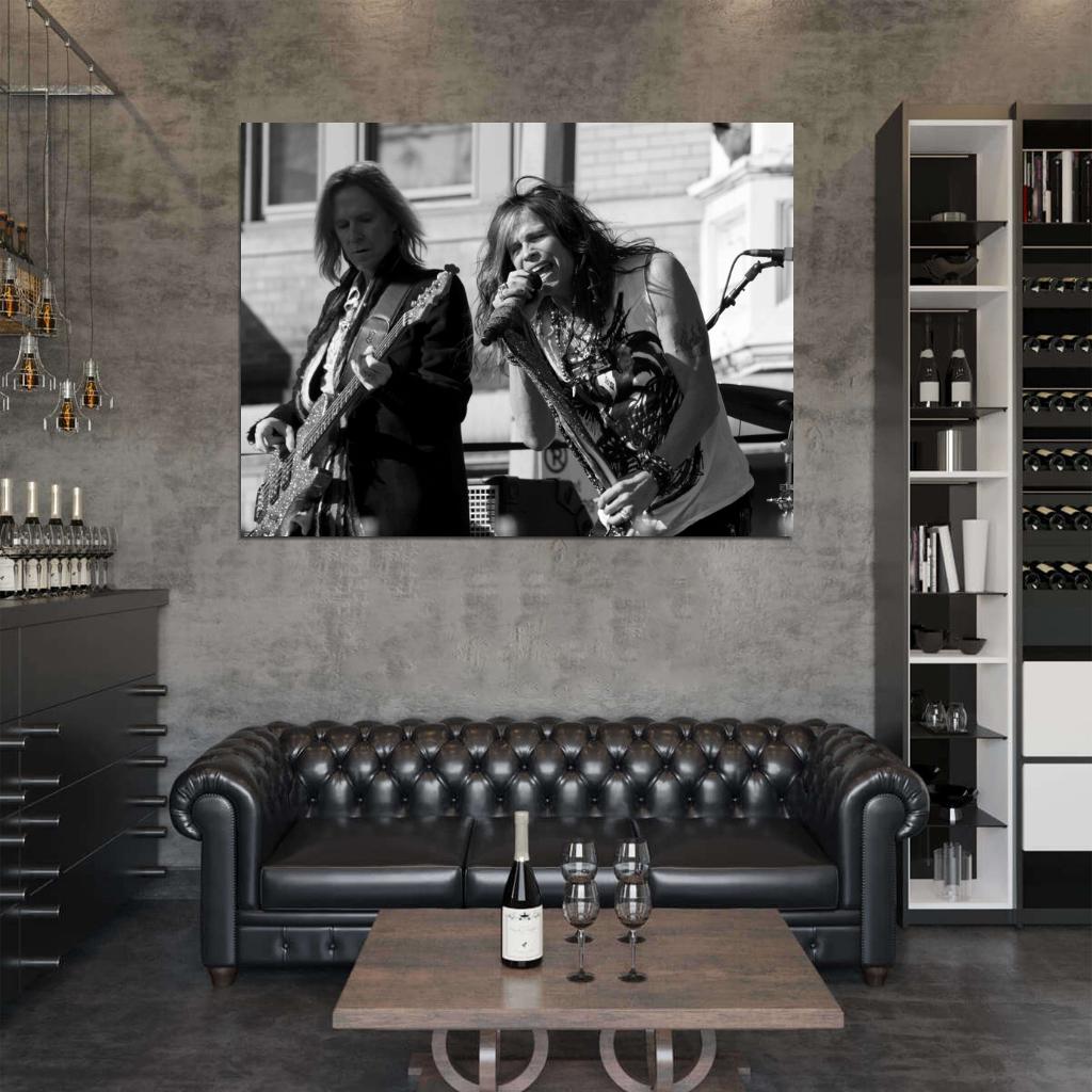 Aerosmith Steven Tyler Tom Hamilton BW Stage Retro Wall Art Print Poster