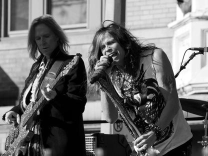 Aerosmith Steven Tyler Tom Hamilton BW Stage Retro Wall Art Print Poster