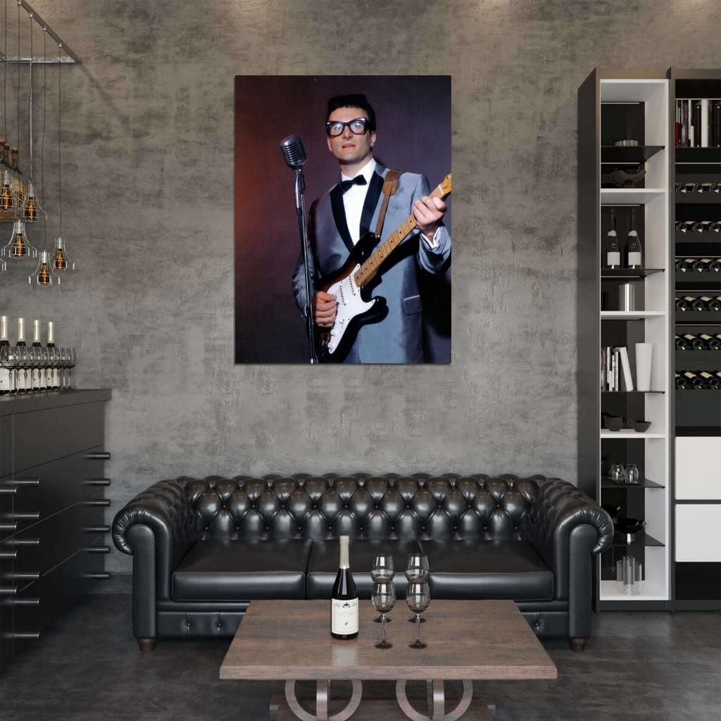 Buddy Holly Guitar Microphone Retro Singer Music Wall Art Print Poster