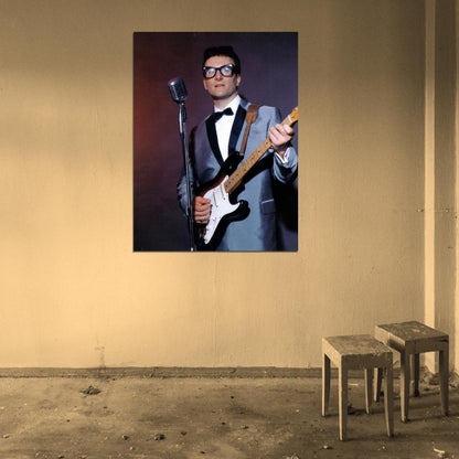 Buddy Holly Guitar Microphone Retro Singer Music Wall Art Print Poster