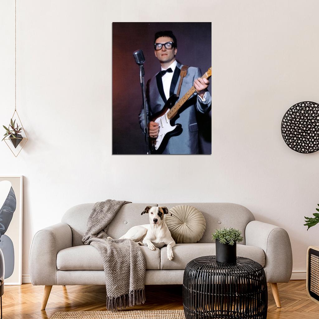 Buddy Holly Guitar Microphone Retro Singer Music Wall Art Print Poster