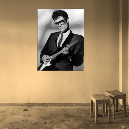 Buddy Holly Amazing Rare Portrait Guitar Retro Singer Wall Art Print Poster