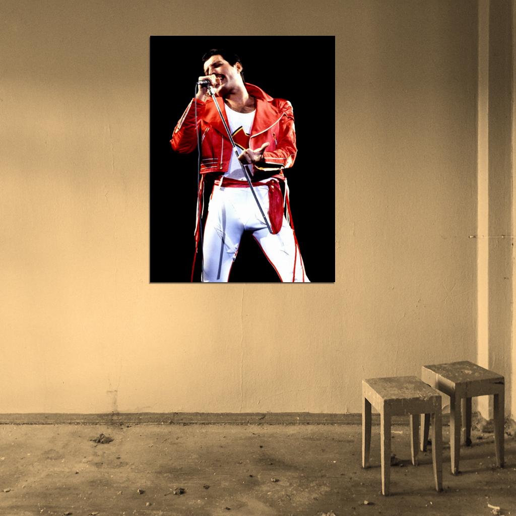 Queen Retro Stage Freddie Mercury Singing Rock Band Wall Art Print Poster