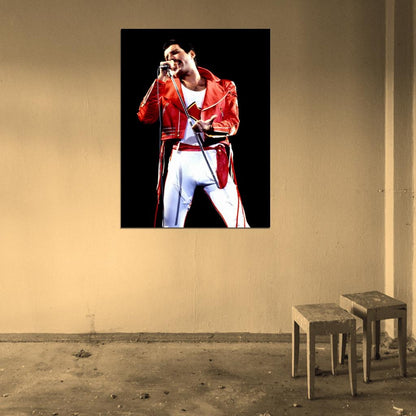 Queen Retro Stage Freddie Mercury Singing Rock Band Wall Art Print Poster