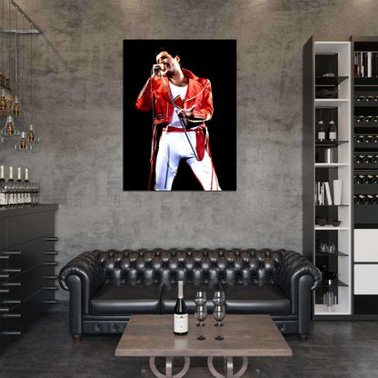 Queen Retro Stage Freddie Mercury Singing Rock Band Wall Art Print Poster
