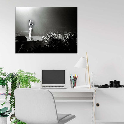 Queen BW Freddie Mercury Shirtless Singing Crowd Band Wall Art Print Poster