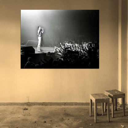 Queen BW Freddie Mercury Shirtless Singing Crowd Band Wall Art Print Poster