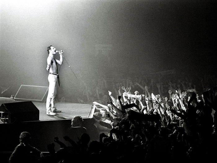 Queen BW Freddie Mercury Shirtless Singing Crowd Band Wall Art Print Poster