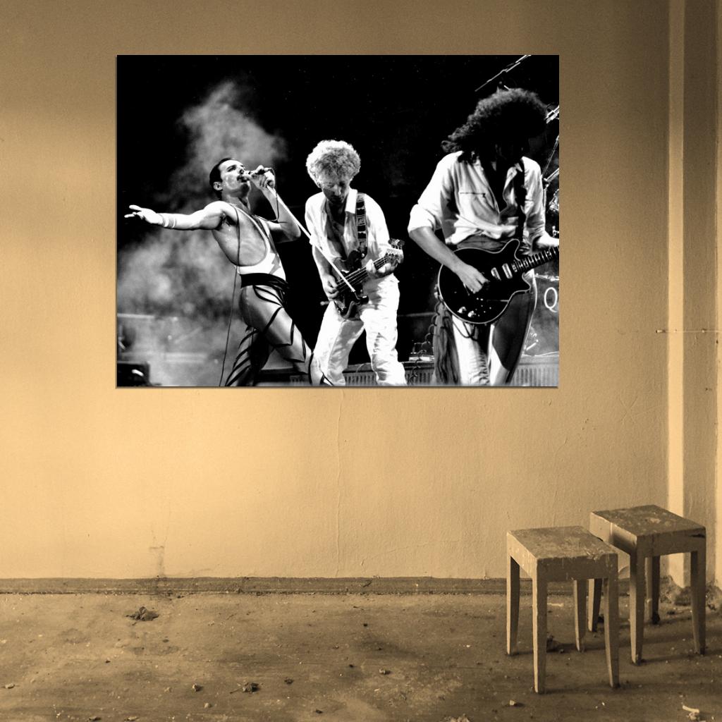Queen Retro Stage Freddie Mercury Guitars Rock Band Wall Art Print Poster