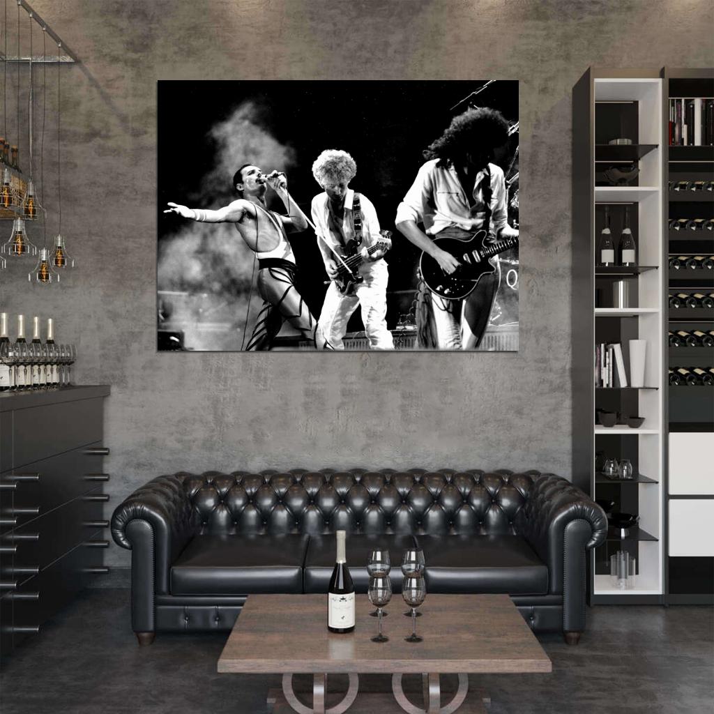 Queen Retro Stage Freddie Mercury Guitars Rock Band Wall Art Print Poster