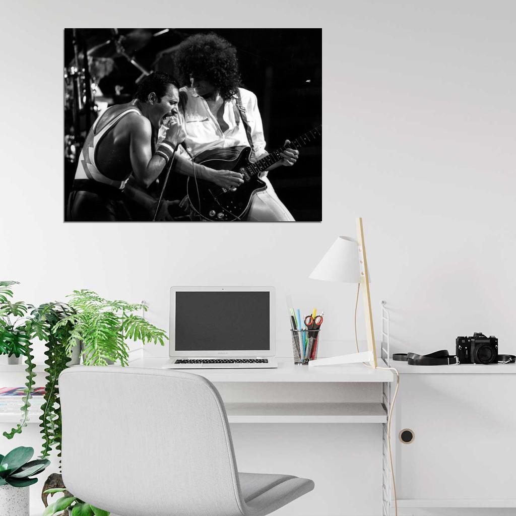 Queen Rare BW Stage Freddie Mercury Brian May Band Wall Art Print Poster