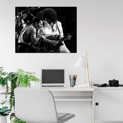Queen Rare BW Stage Freddie Mercury Brian May Band Wall Art Print Poster