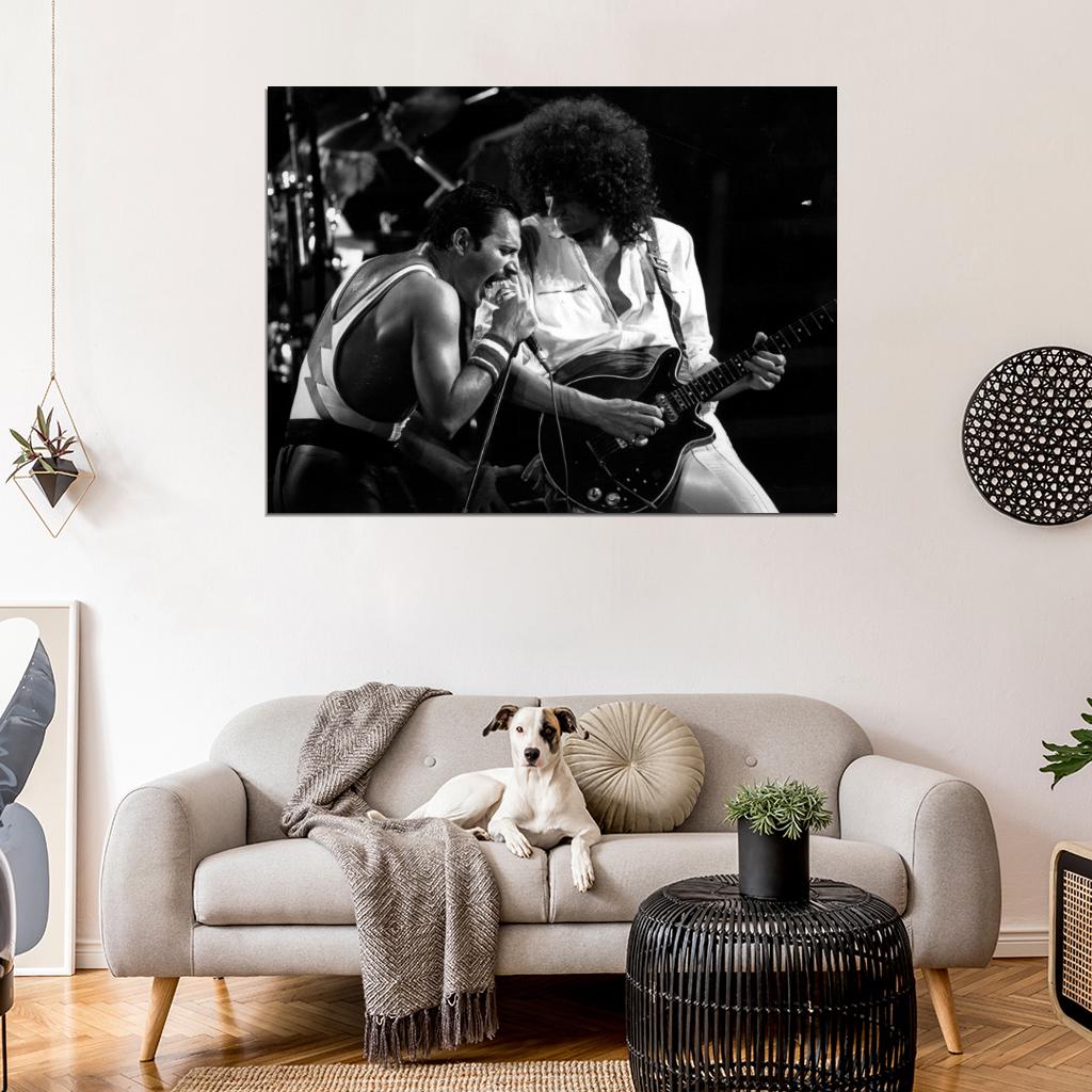 Queen Rare BW Stage Freddie Mercury Brian May Band Wall Art Print Poster