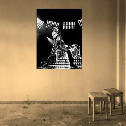 Queen Rare BW Freddie Mercury Microphone Rock Band Wall Art Print Poster