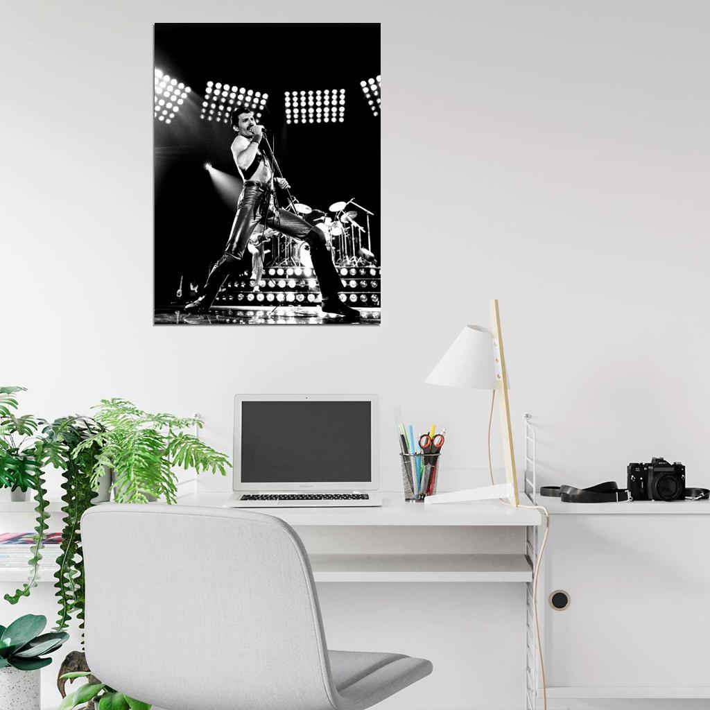 Queen Rare BW Freddie Mercury Microphone Rock Band Wall Art Print Poster