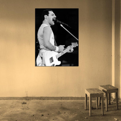 Queen Awesome BW Rare Freddie Mercury Guitar Rock Band Wall Art Print Poster