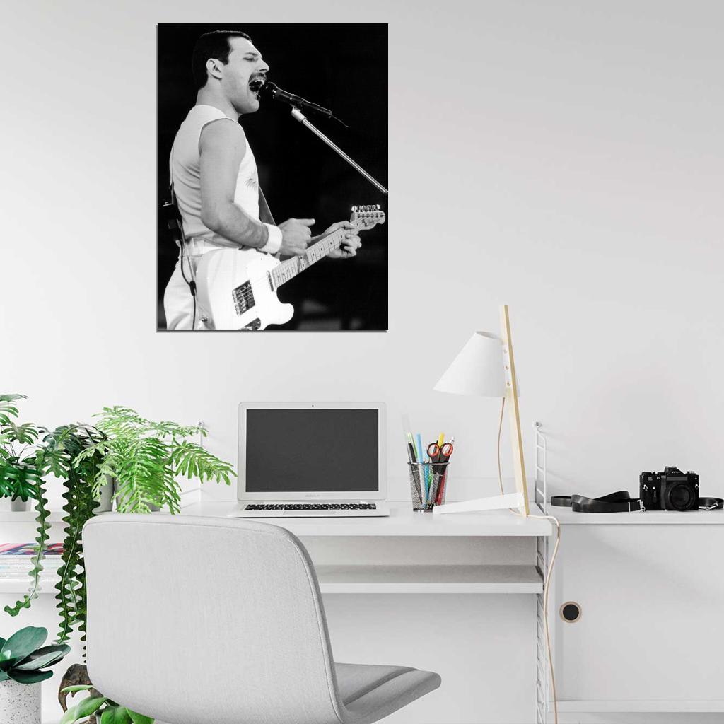 Queen Awesome BW Rare Freddie Mercury Guitar Rock Band Wall Art Print Poster