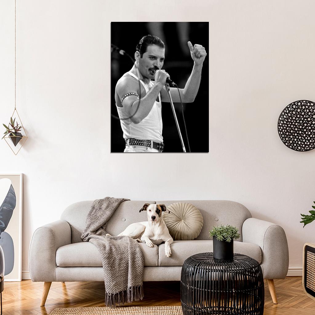 Queen Rare BW Stage Freddie Mercury Singing Rock Band Wall Art Print Poster