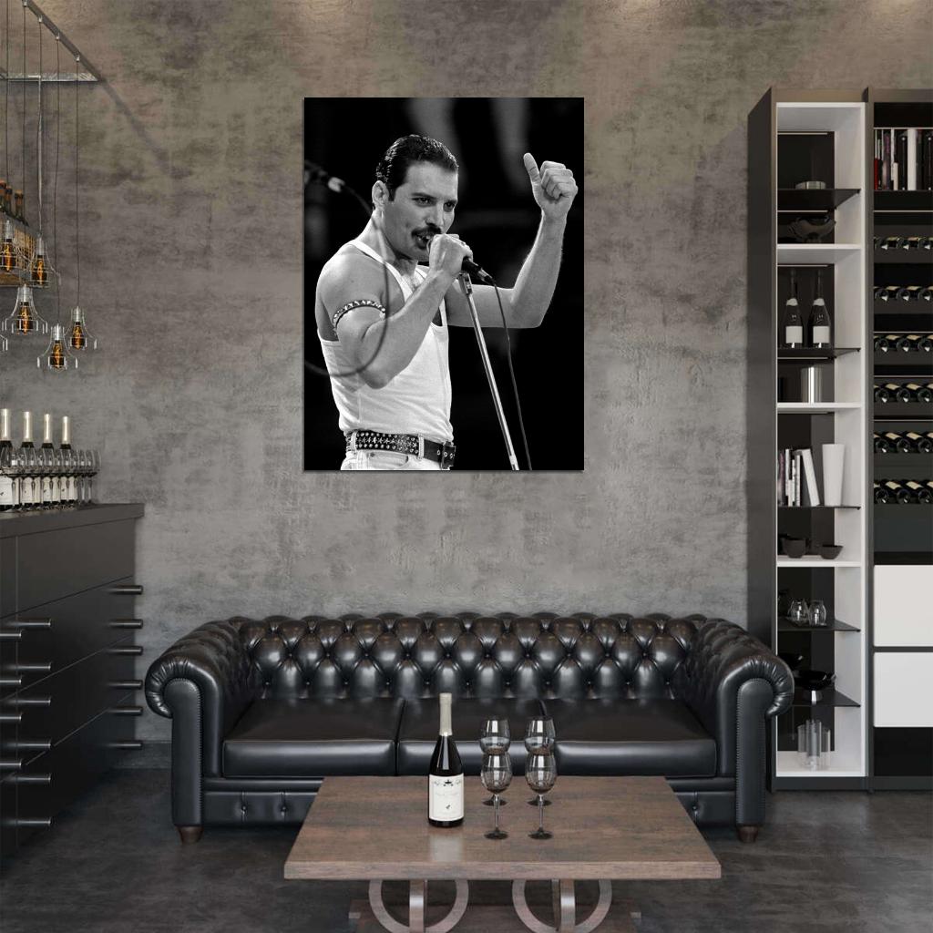 Queen Rare BW Stage Freddie Mercury Singing Rock Band Wall Art Print Poster