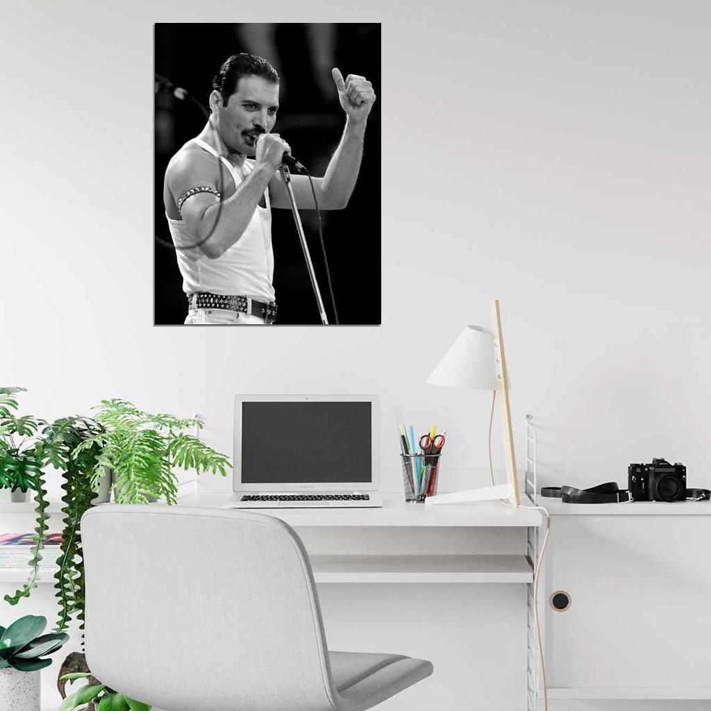 Queen Rare BW Stage Freddie Mercury Singing Rock Band Wall Art Print Poster
