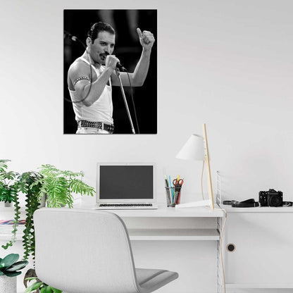 Queen Rare BW Stage Freddie Mercury Singing Rock Band Wall Art Print Poster