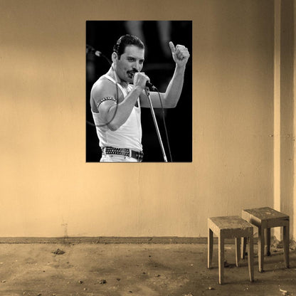 Queen Rare BW Stage Freddie Mercury Singing Rock Band Wall Art Print Poster