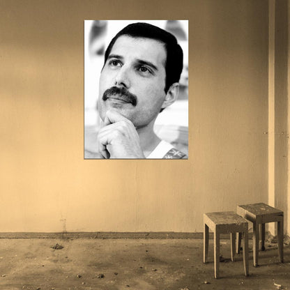 Queen Freddie Mercury Rare BW Portrait Rock Band Wall Art Print Poster